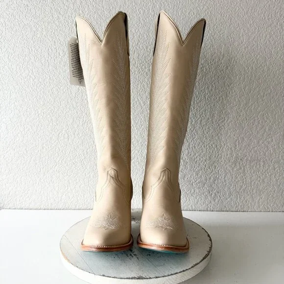 Lane JENTRY Knee High Womens Cowboy Boots 11 Pale Ivory Western Cowgirl Tall